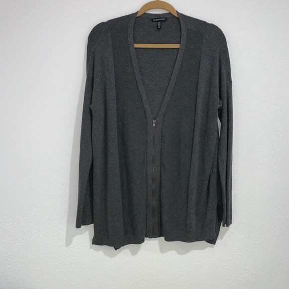 Eileen fisher gray zip up knit cardigan Size small - Picture 1 of 6